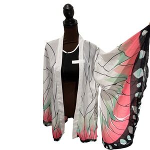 Demon Slayer Shinobu Kocho Cosplay Set Haori Butterfly Wing & Zip Crop Top M